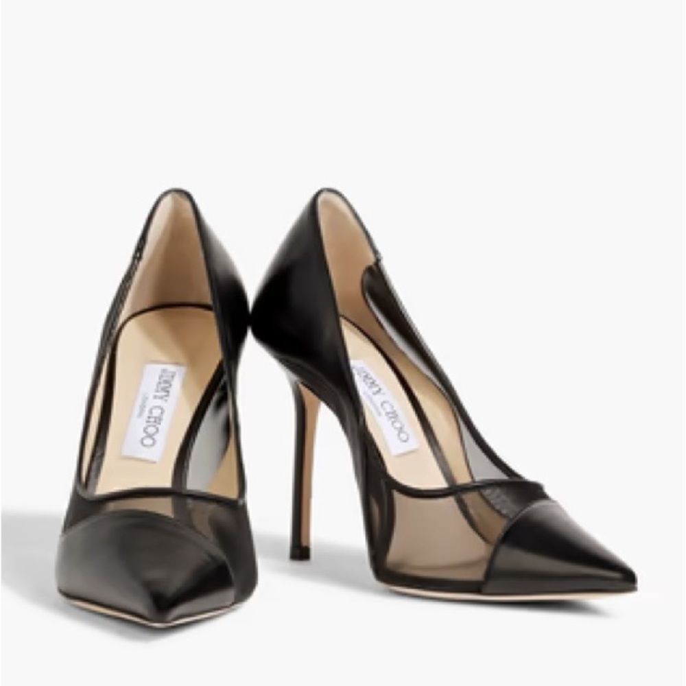 Jimmy Choo Love 85 Leather Mesh Pointed-Toe Pumps, New, Size 43 - Picture 4 of 16